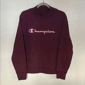Champion Women's Burgundy Sweatshirt with Pink Logo size Large